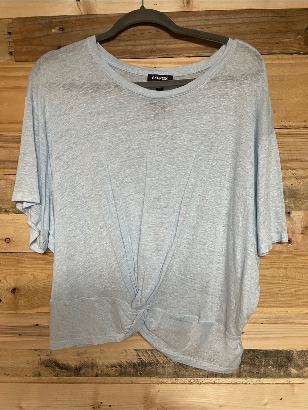 Express size XL Sky Blue Cropped Linen Short Sleeved Top
